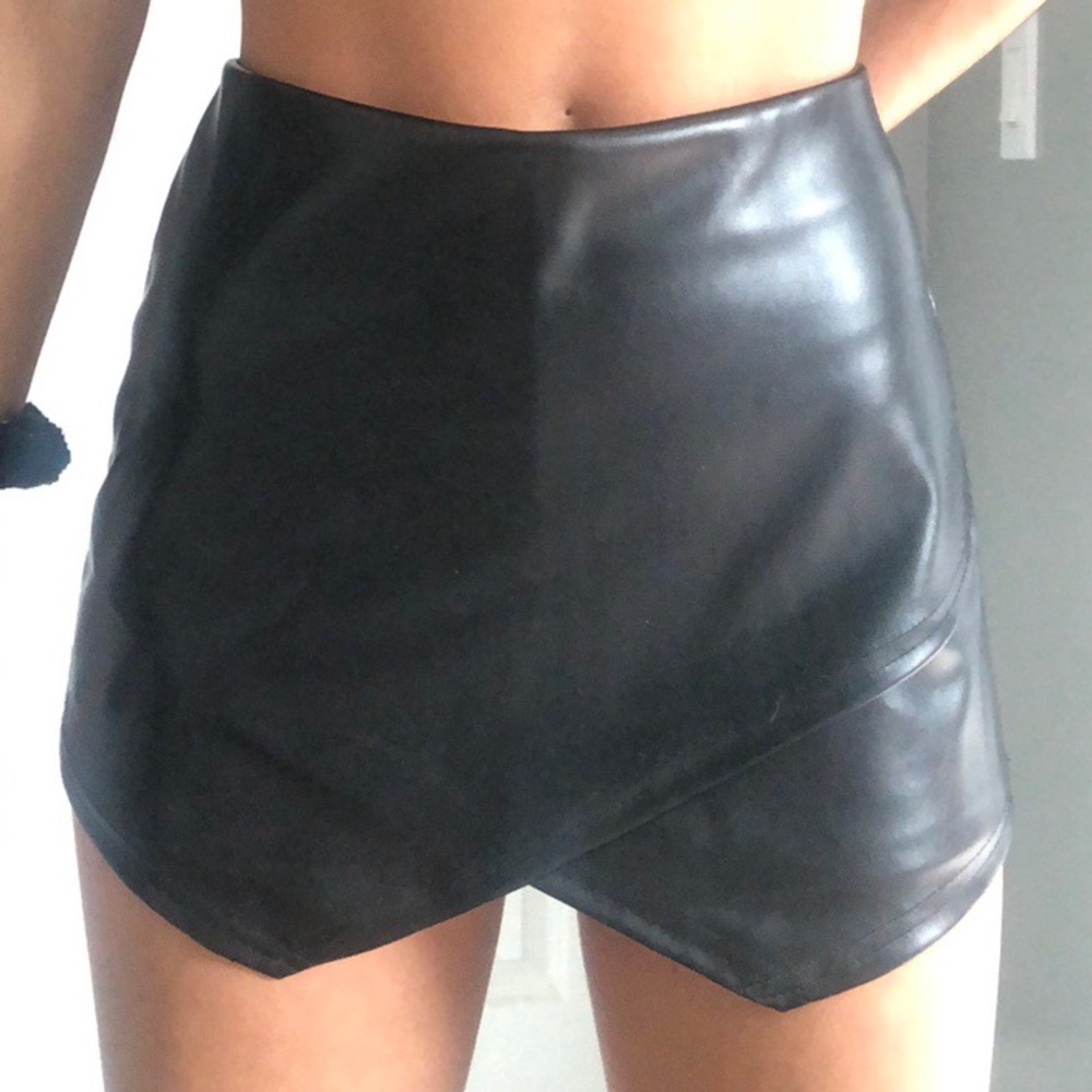 Asymmetrical boutique faux leather skort